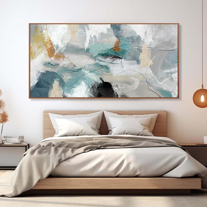Kureful Green and White Canvas Wall Art Contemporary Wall Decor Abstract Poster Printing 36"x70" Office Art Pictures Bedroom Decorations