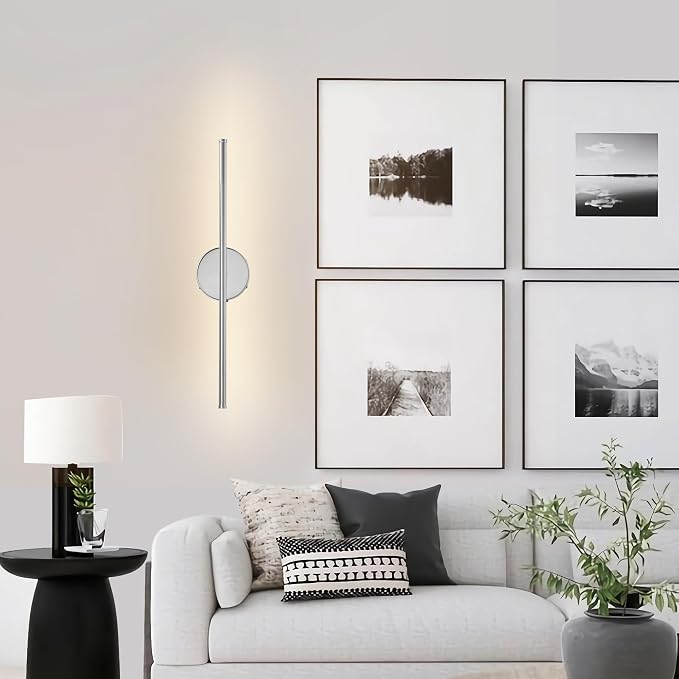 KARTOOSH Battery Operated Wall Sconces with Remote Control, Dimmable Wall Sconces Set of Two, 350°Rotate, 3000K LED Chrome Wireless Wall Light for Living Room, Bedroom,Hallway, 20.4 Inch (2 Pack)