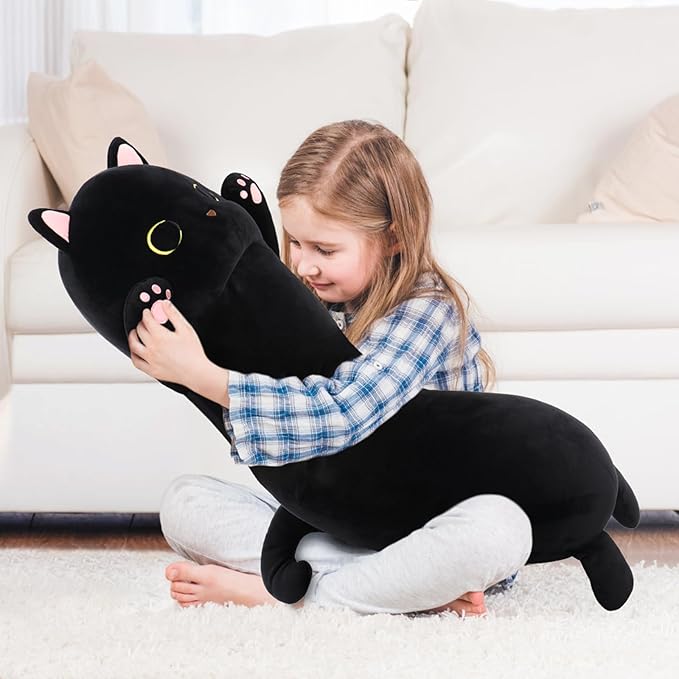 MaoGoLan Long Cat Body Pillow for Kids, 44'' Big Kitten Plush for Adults, Big Black Cat Stuffed Animal for Girl, Large Kitten Plush Throw Pillow for Birthday Gift, Baby Shower Party Favor Decor