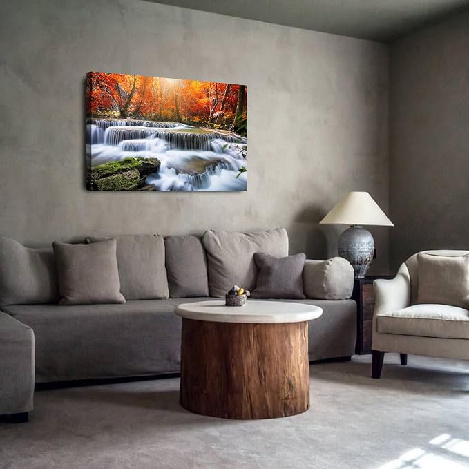 National Park Landscape Wall Art Colorful Maple Trees Wall Decor Country Waterfall Painting Canvas Prints Autumn Scenery Pictures Vintage Artwork for Living Room Office Bathroom Home Decoration 24x36"