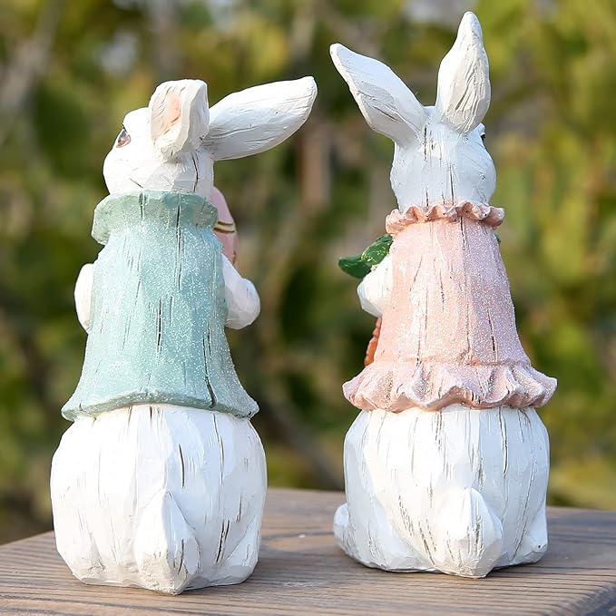 Hodao Easter Bunny Decorations Spring Home Decor Bunny Figurines Gifts(Easter White Rabbit 2pcs)