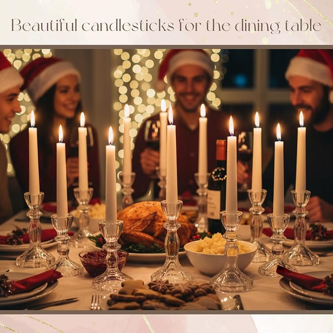 24 Pack Glass Candlestick Holders Set 4.3/6.1'' Taper Stripe Candle Holder Bulk Floral Shape Crystal Decorative Candle Stand Centerpiece for Table Wedding Dining (Clear)