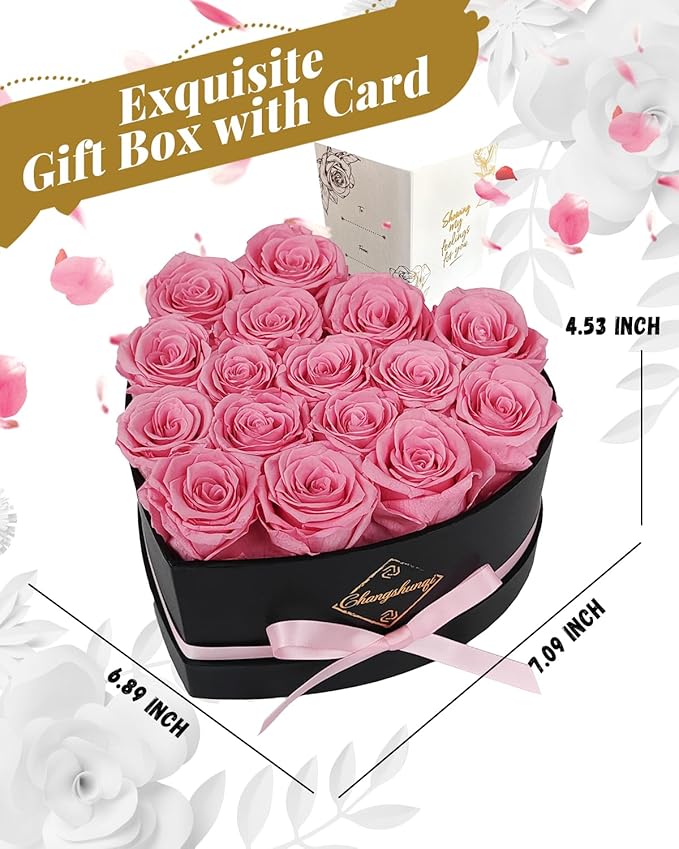 Changshunqi 16 Flowers Preserved Roses Gifts for Women, Pink Forever Flowers Womens Birthday Gifts for Women Wife Friends Preserved Flower Rose Gift for Mom Her Wife gf