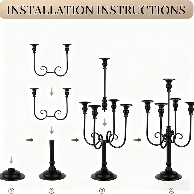 Candelabra Centerpieces for Tables, 2Pcs Metal Tall Candle Holder for Taper Candles, 5 Arm Candlestick Holder for Wedding Centerpiece Decor Party Event Reception Decoration,Black,19.7in-2pcs
