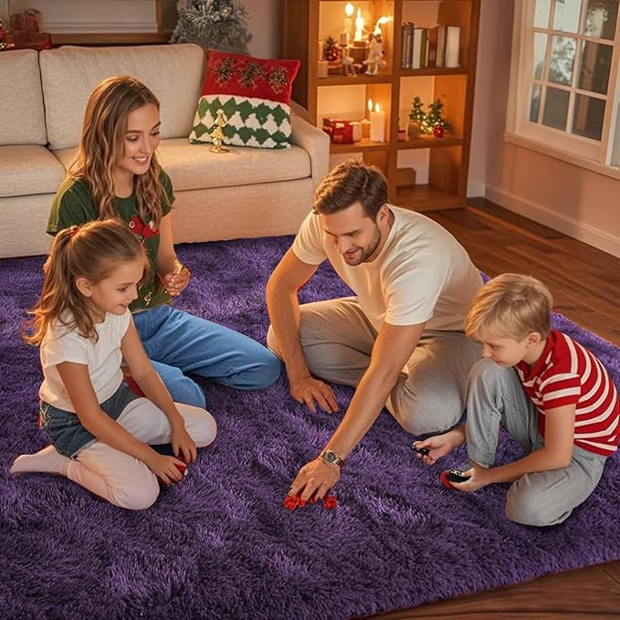 5x8 Ft Purple Rugs for Bedroom Living Room, Soft Modern Indoor Fuzzy Shaggy Area Rug, Non-Slip Fluffy Furry Rug for Teen Girls and Boys,Nursery Kids Room Dorm Home Decor, High Pile Plush Floor Carpet