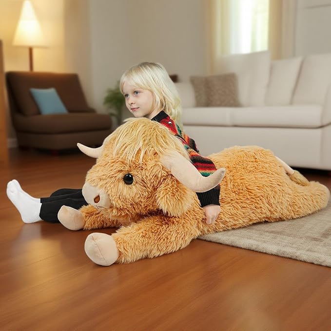 WDXDSOB 38.5 Inch Yellow Giant Highland Cow Plush Stuffed Animal - Large Cow Pillow Gift for Kids and Adults, Couch & Bed Decor