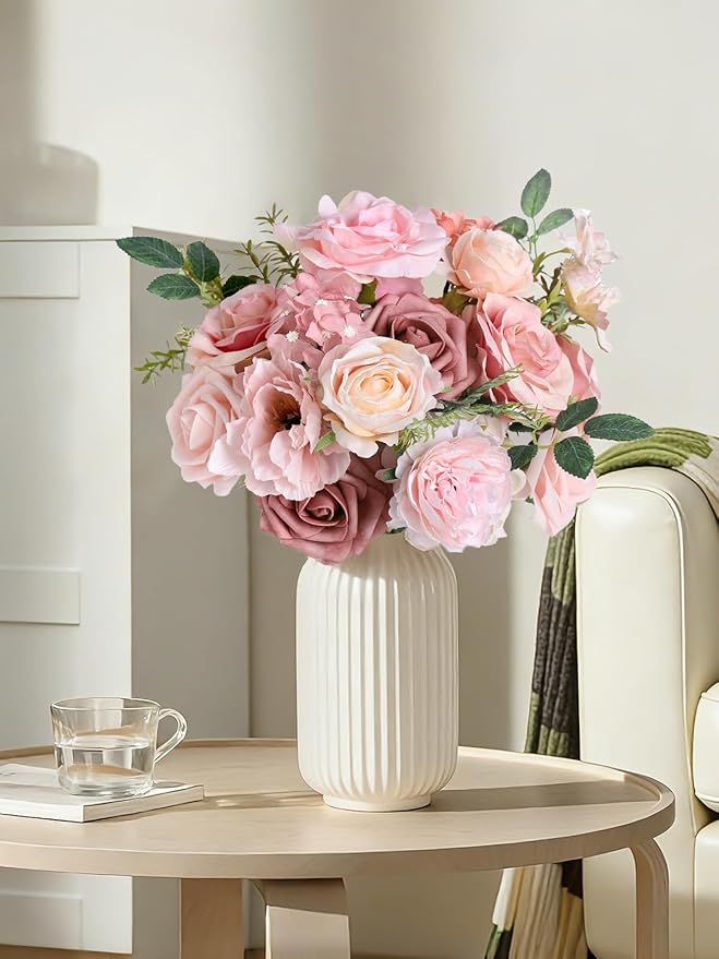 rongflower Artificial Flowers Combo Box Set Silk Flowers Fake Rose for DIY Floral Arrangements Wedding Bouquets Centerpieces Baby Shower Party Home Decorations (Pink)