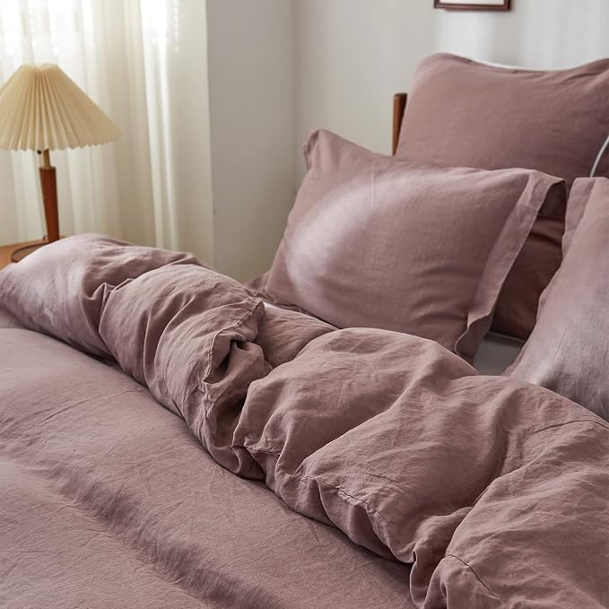 Simple&Opulence 100% Linen Pillow Case King Size Set of 2, Purple Pillow Covers with Overlap Closure, Luxury Breathable Pillowcases Protectors Suitable for All-Season (20" X 36", Purple)