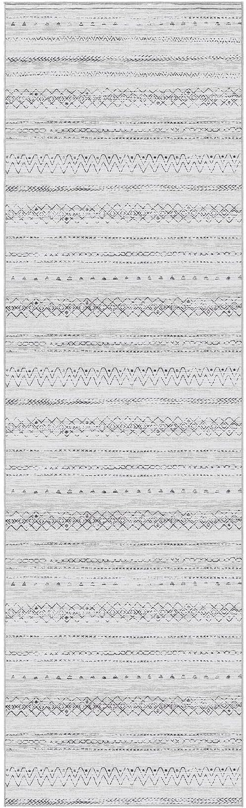 cotiled Hallway 2.6x8 Runner Rugs: Washable Boho Rugs with Non Slip Backing Large Soft Indoor Low Pile Carpet for Living Room Bedroom Farmhouse Dining Room Lightweight Home Decor Grey