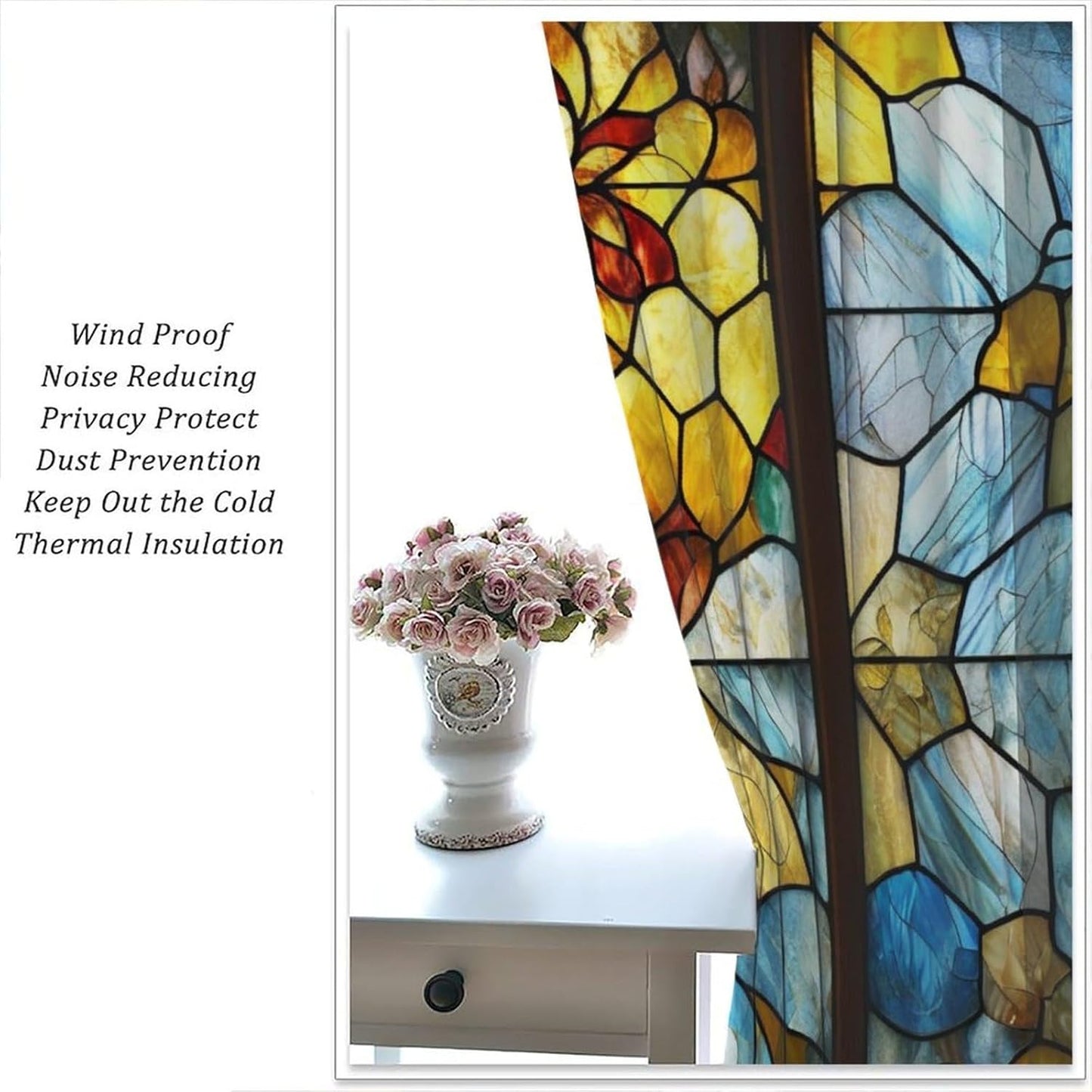 Stained Glass Curtains,Retro Abstract Colorful Art Home Decor Drapes for Bedroom Living Room Kitchen Window Treatment 2 Panels Set Total Size 55" W X 63" L Inch