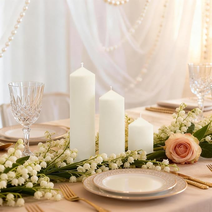 6 Pcs White Pillar Candles Bulk Set, 3 Different Lengths 2 x 3/4/6 Inch (2 Each), Dripless Unscented Smokeless,Hurricane Candles,Gives You a Better Atmosphere When Organizing an Event Party.