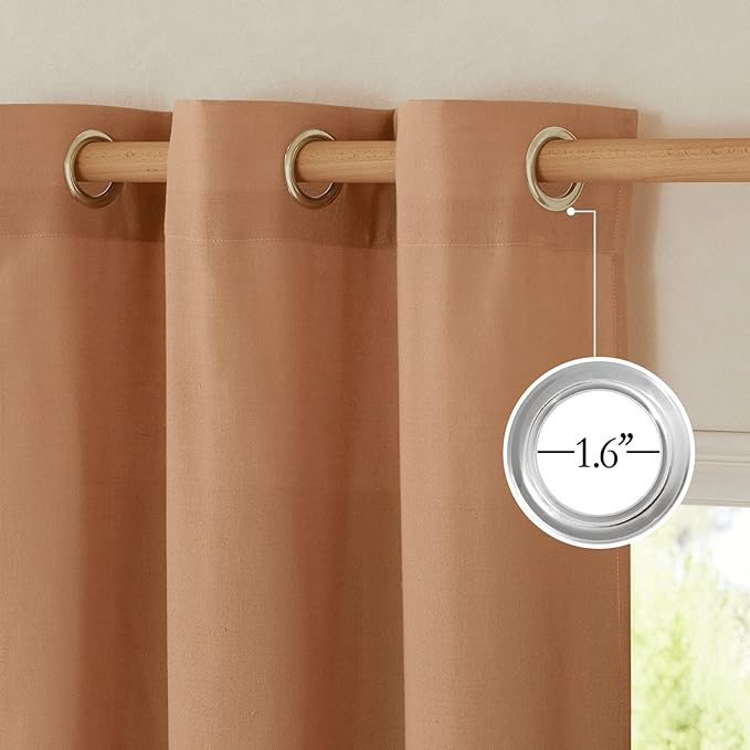 NICETOWN Flax Burnt Orange Linen Curtains for Room Divider, Grommet Top Thick Flax Semi Sheer Vertical Drapes Privacy Assured with Light Filtering for Sliding Glass Door, W68 x L96, 2 Pieces
