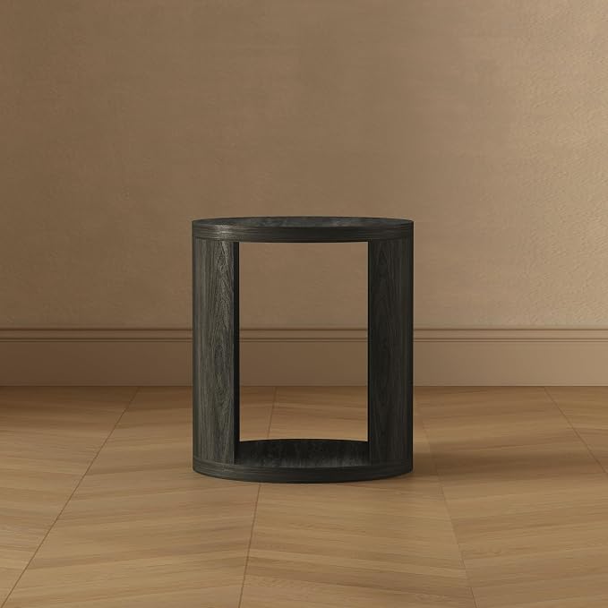 Manhattan Comfort Alure 20" Round End Table, Modern Accent Side Table with Open Storage, Elegant Wood Grain Design, Compact Living Room Furniture, Charcoal