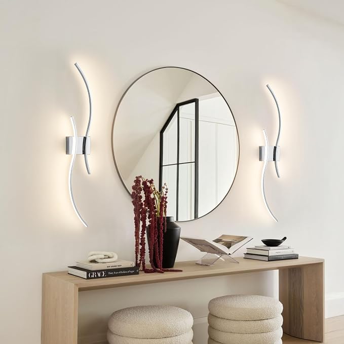 Battery Operated Wall Sconces Set of Two with Remote Control, Battery Wall Light, Stepless Colors 3000K-6000K & Dimming, Chrome Rechargeable Wall Sconces for Living Room, Hallway, Bedroom, 39.3 Inch