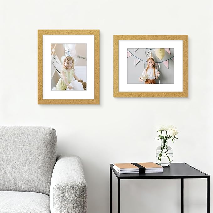 Picrit 12x16 Picture Frame Set of 12, Display 8.5x11 with Mat or 12x16 without Mat, Photo Frames for Wall Mounting Display, Gold