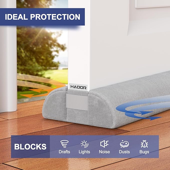 HADOR Door Draft Stopper for Bottom of Door, 30 Inch Under Draft Air Noise Light Blocker 24"- 30" Double Side Triangle Soundproof Sweep Filler Seal Gap up to 1.7" for Patio Sliding Door Guard, Grey
