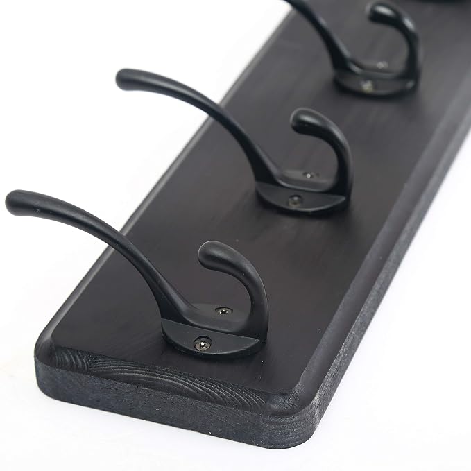 WEBI Coat Rack Wall Mount,Coat Hanger Wall,16" Hole to Hole,Coat Hooks Wall Mounted,Hook Rack,5 Hooks for Hanging Coats,Hats,Jacket,Clothes,Entryway,Black