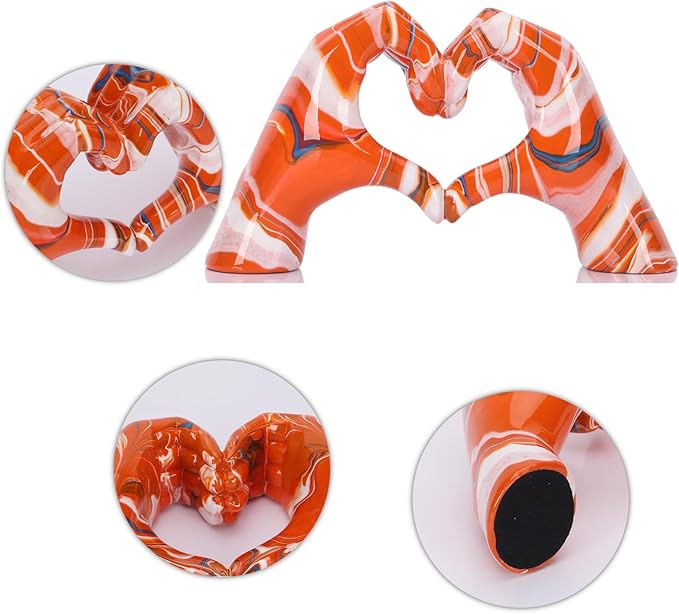 DOVDOV Colourful Hand Heart Decoration, Hand and Heart Statue, Love Finger Sculpture Wedding Decoration, Orange Resin, Modern, Tabletop, 9.8"L x 3.1"W x 5.9"H
