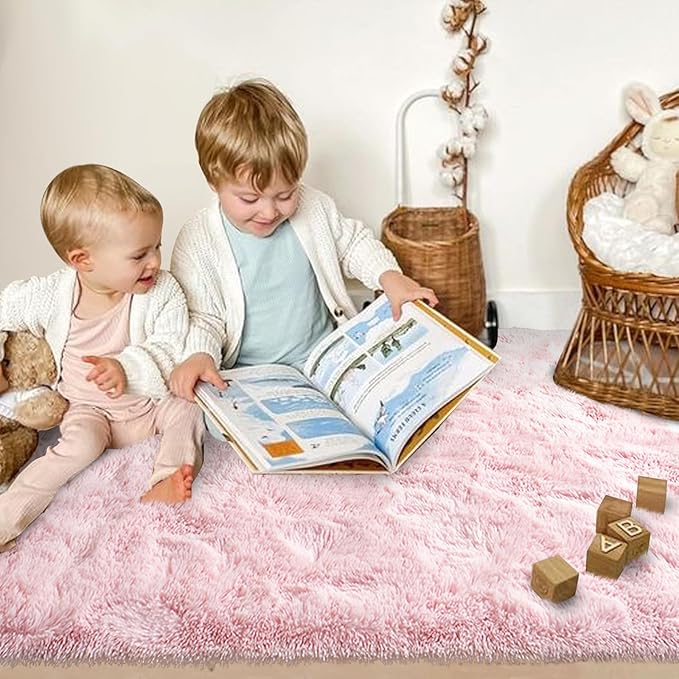 FinRèc Pink Rugs for Bedroom Living Room, 4x6 Feet Fluffy Shag Area Rug, Non-Slip Fuzzy Furry Rug for Kids Room Girl Dorm Room Home Decor, Indoor Shaggy Floor Carpet