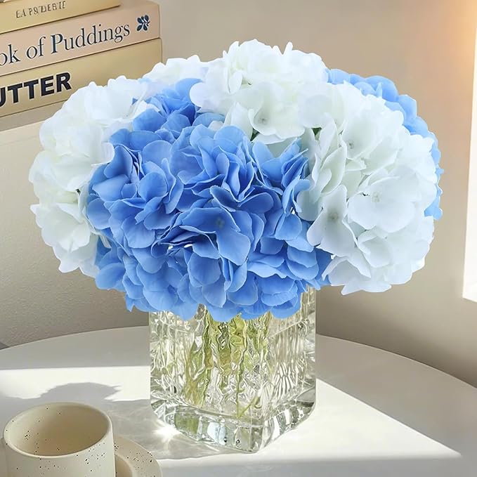 AVIVIHO 205Pcs Fake Flowers White Hydrangea Artificial Flowers Bulk (Not Squished, No Steaming Need) Ivory Silk Flowers with Stems for Party Wedding Home Table Centerpieces DIY Florals Arch Decor