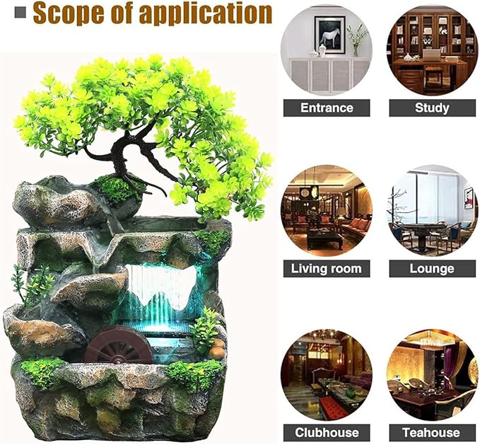 Rockery Stream Tabletop Fountain, Zen Meditation Indoor Waterfall Feature with Automatic Pump and Switch, Desktop Fountain for Home Office Bedroom Decoration (D)