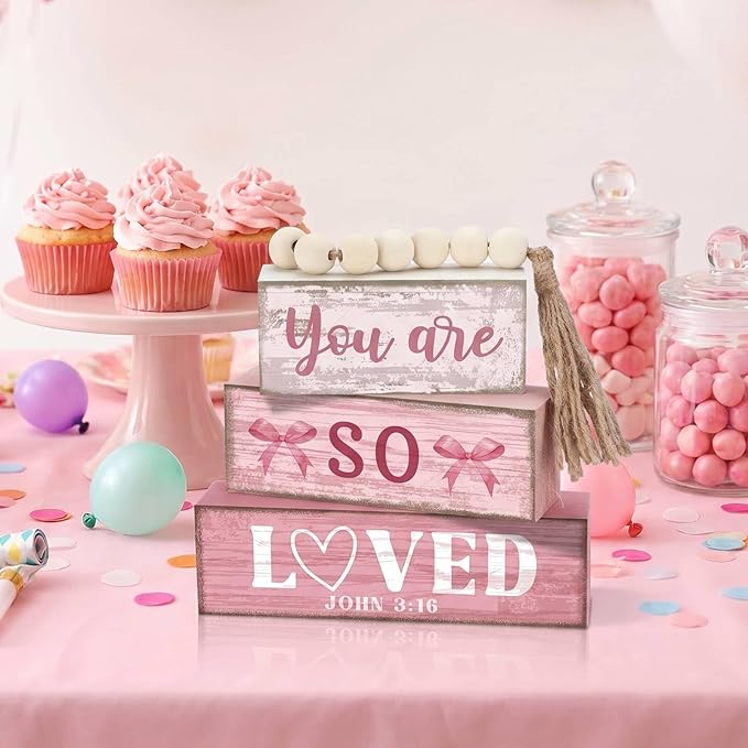 Yuntau 4 Pcs You Are So Love Wooden Farmhouse Heart Tiered Tray Decor Rustic Inspirational Quotes Wood Block Sign Gift Centerpiece Farmhouse Table for Desk Shelf Playroom