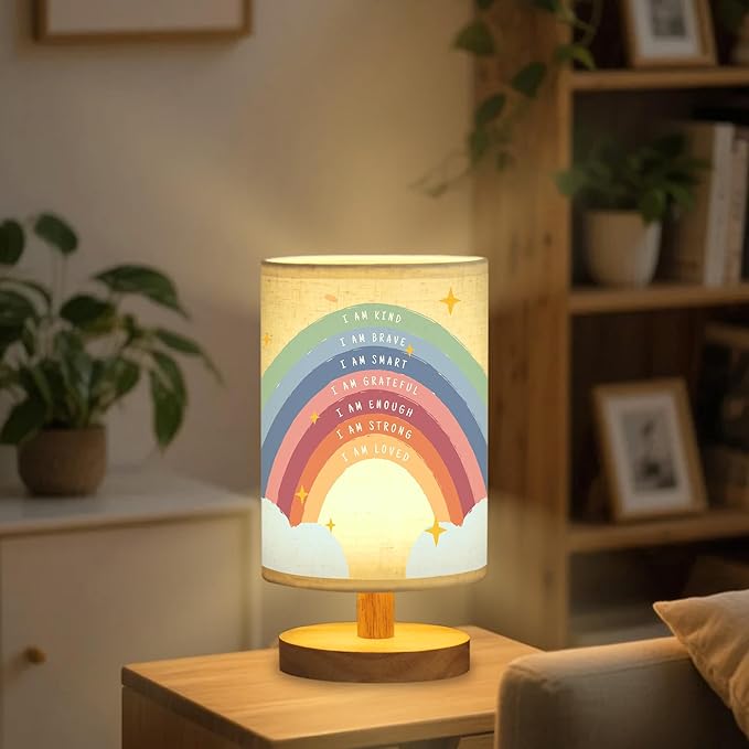 WSYEAR Boho Rainbow Inspirational Lamp, Classroom Desk Lamp Rainbow I Am Kind Daily Affirmation Decor for Home Bedroom Living Room Office