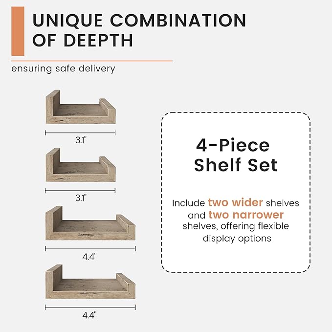 FLYJOE Floating Picture Ledge Shelves for Wall Set of 4, 48 Inch Wall Shelves with Lip Long Large Nursery Book Shelf for Toys Storage Kids Bookshelf Wall Mounted Living Room Bedroom Decor Frames