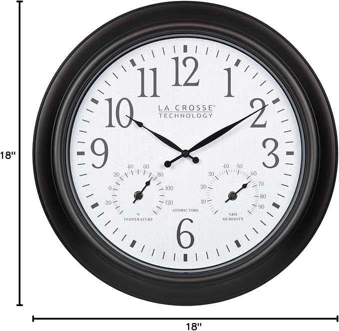 La Crosse Technology 404-89027-INT 18-inch Indoor/Outdoor Brown Atomic Analog Wall Clock