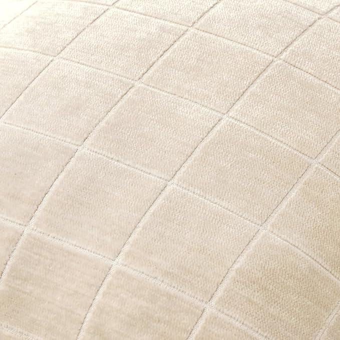 MIULEE Decorative Chenille Check Euro Shams Throw Pillow Covers Vintage Plaid Couch Pillows 26x26 Inch Set of 2 Neutral Boho Farmhouse Cushion Covers Spring Decor for Sofa Bed Living Room Beige