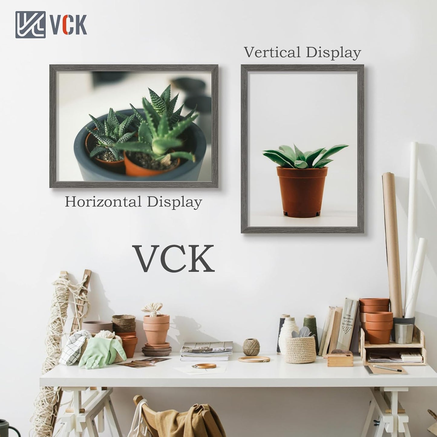 VCK 20x28 Picture Frame 3 Pack, Gray Solid Wood Poster Picture Frame, Exclusive Wood Grain, Wall Mounting Hanging