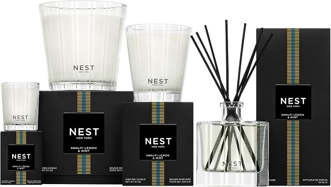 NEST New York Scented 3-Wick Candle, Amalfi Lemon & Mint - 21.2 oz, Pack of 2 - Up to 100-Hour Burn Time - Reusable Glass Vessel