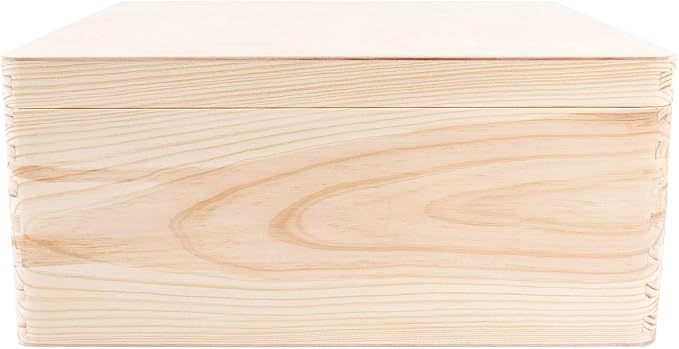 Creative Deco Large Wooden Storage Box with Hinged Lid | 11.8 x 7.87 x 5.51 in (+-0.5) | Keepsake Unfinished Plain Unpainted Gift Box with Handles for Tool Toy Kitchen | ROUGH & UNSANDED Wood Trunk