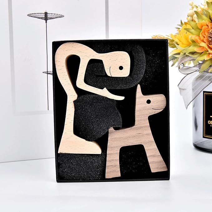 Accent Decor Men and Dog Figura Decorativa Wooden Gift Home Accents