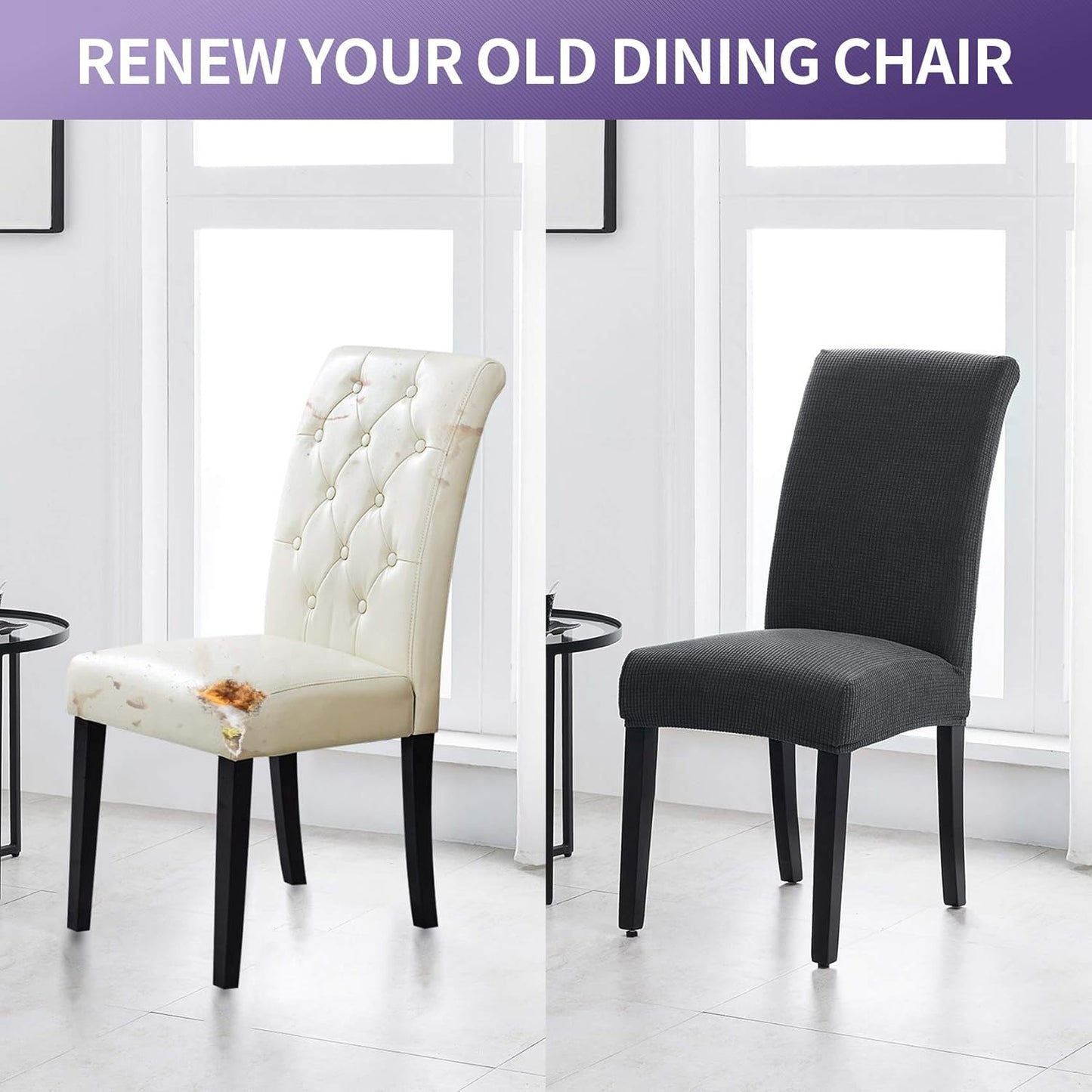 Joccun Chair Covers for Dining Room Set of 2,Dining Chair Slipcover Stretch Dining Room Chair Covers Seat Protector,Washable Parsons Chair Cover for Home,Banquet(Dark Gray,2 Pack)