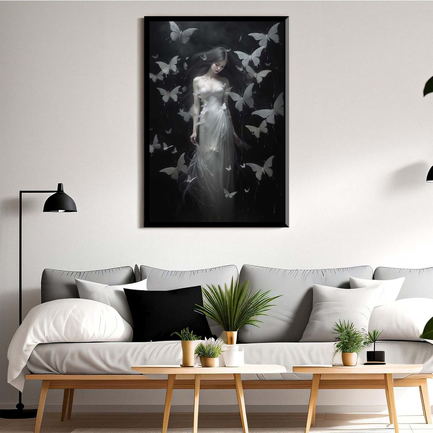 JFHCQJPK Vintage Gothic Feminine Canvas Wall Art Print Butterfly Poster Moody Female Wall Art Retro Artwork Dark College Decor for Home Bedroom12x16in Metal blackFramed