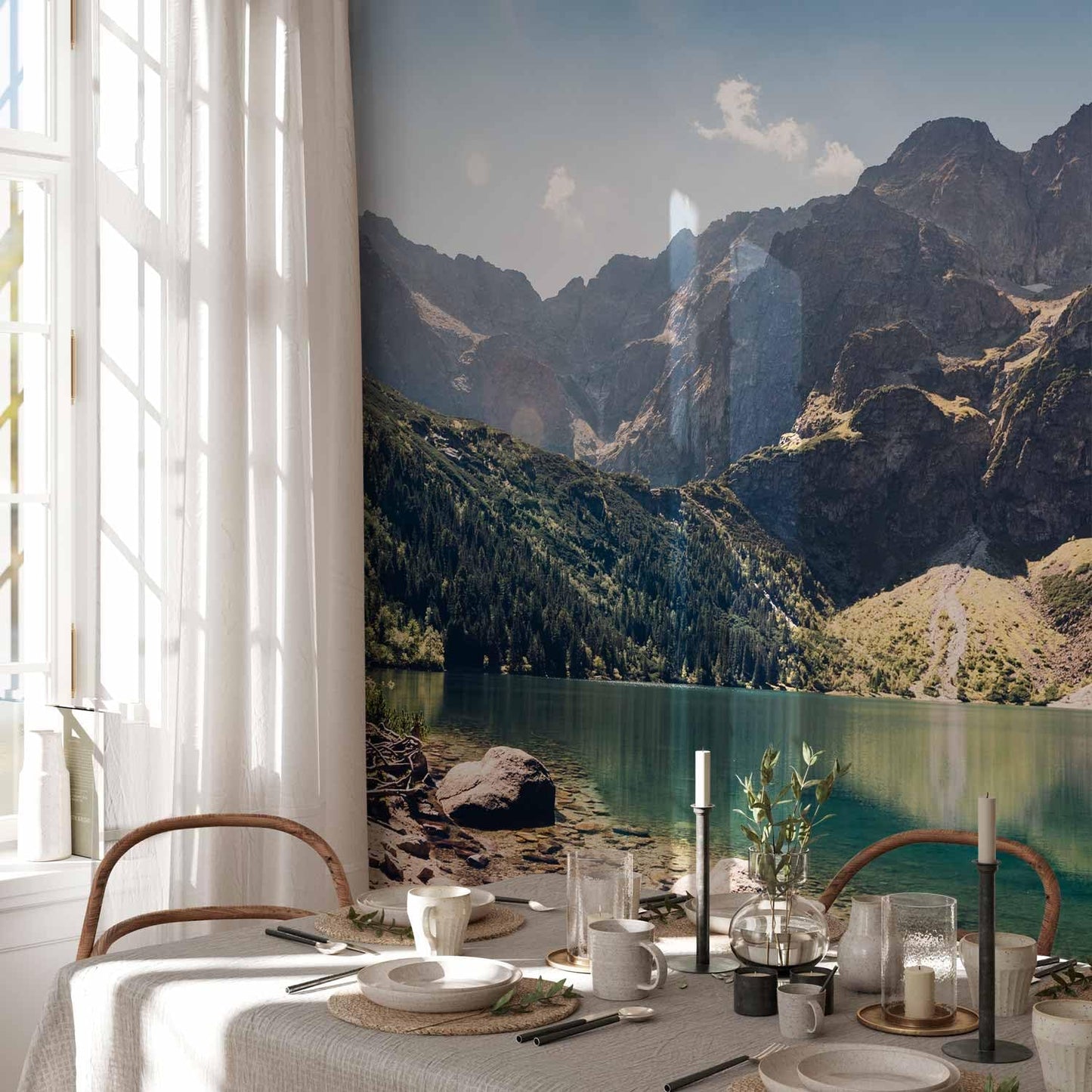 artgeist Wall Mural Landscape 216x98 in - XXL Non-Woven Corner Wallpaper Fleece Angle Wall Decor Photo Print Picture Image Design Modern Lake Mountains Forest c-B-0470-a-a