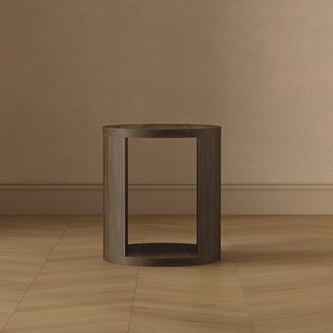 Manhattan Comfort Alure 20" Round End Table, Modern Accent Side Table with Open Storage, Elegant Wood Grain Design, Compact Living Room Furniture, Walnut