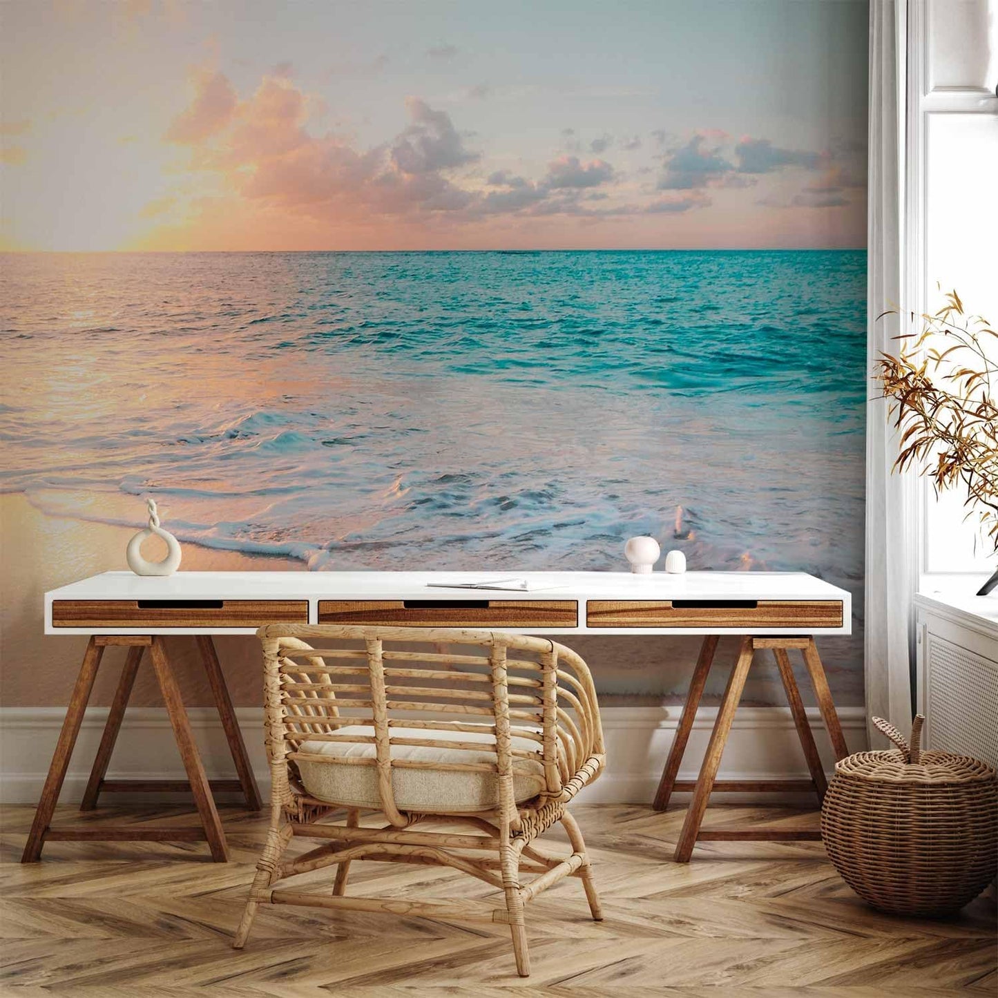 artgeist Premium Wall Mural Nature 216x98 in - Non-Woven Photo Wallpaper Art Print Fleece Wall Mural Decoration Beach Waves Sunset Island Clouds c-B-10180-a-a