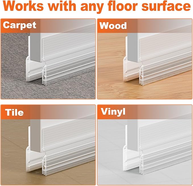 Door Draft Stopper, Door Sweep for Bottom of Door, Weather Stripping Door Seal, Under Door Gap Filler Draft Blocker Soundproof Insulation Save Energy Install Quickly Easily (Transparent, 39‘’)