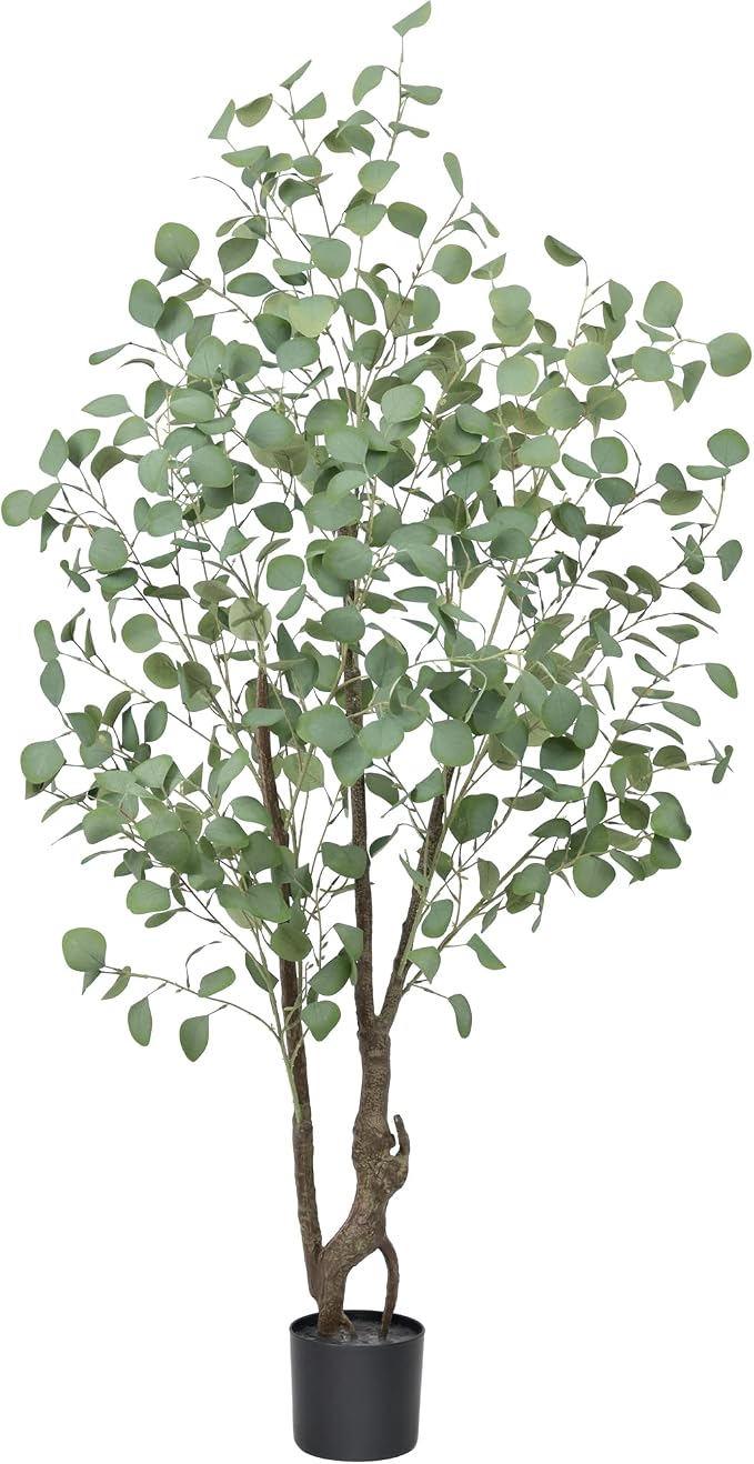 Artificial Eucalyptus Tree 5ft, Faux Floor Plant Large Fake Silk Trees with Pot for Home Office Living Room Bedroom Indoor Outdoor Decor(5feet Tall)
