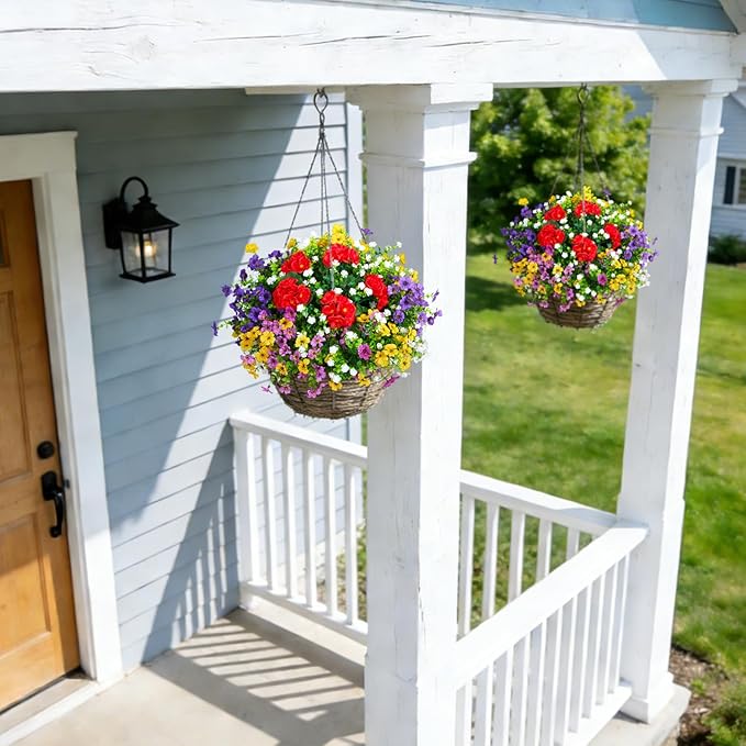 Hrobek Fake Artificial Silk Flowers for Outdoors with Realistic UV Resistant, Faux Plants for Outside Indoor, Home Patio Garden Back Yard Front Porch Decor Spring Summer(12 Bunches)