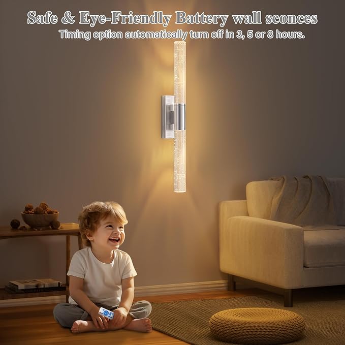 camuucci Battery Operated Wall Sconces Set of 2 Rechargeable Battery Powered Wall Light with 12000mAh Not Hardwired Dimmable Wall Lamp Fixtures for Bedroom Living Room Silver 20.9 Inches