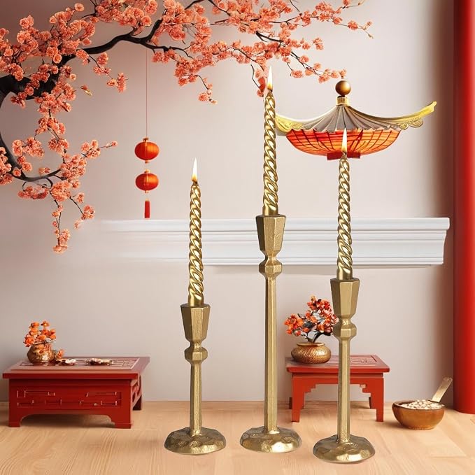 Taper Candle Holders,Candlestick Set of 3,Antique Brass Iron Gold Candle Stand Candlelight Dinner Wedding Party Kitchen Home Decoration