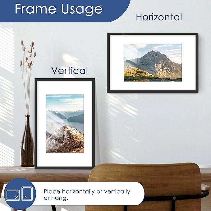PEALSN 11x17 Picture Frame Set of 6, Display Pictures 8x12 with Mat or 11 x 17 without Mat for Wall Mounting Display, Photo Frames Collage for Wall Decor, Black.