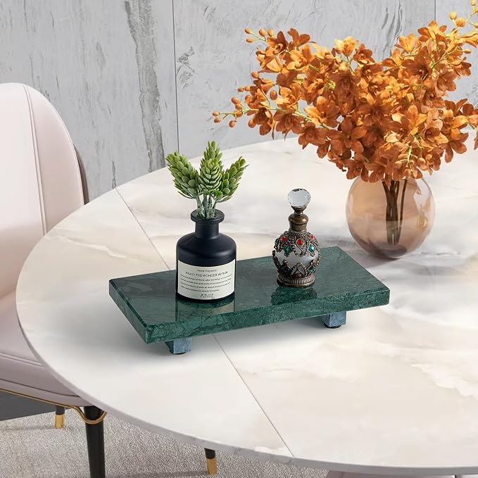 Natural Marble Tray Pedestal Stand – Soap & Jewelry Riser for Bathroom Counter, Kitchen Sink, Vanity Organizer, Decorative Stone Catchall for Perfume, Candles