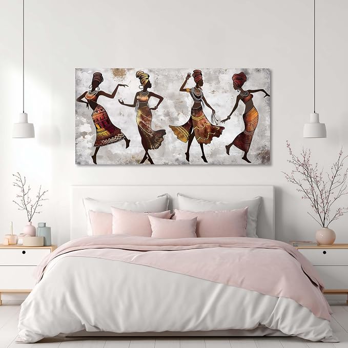 Ggaafet Brown African American Wall Art for Bedroom Canvas Painting Prints Black Women Dancing Art Deco Modern Artwork Office Family Room Decor