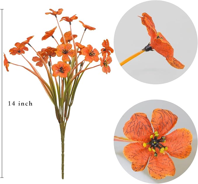 LikSoor 21 Bundles Artificial Outdoor UV Resistant Flowers No Fade Fake Outside Flowers Plastic Greenery Faux Shrubs Garden Porch Window Box Home Decoration(Light Autumn Orange)