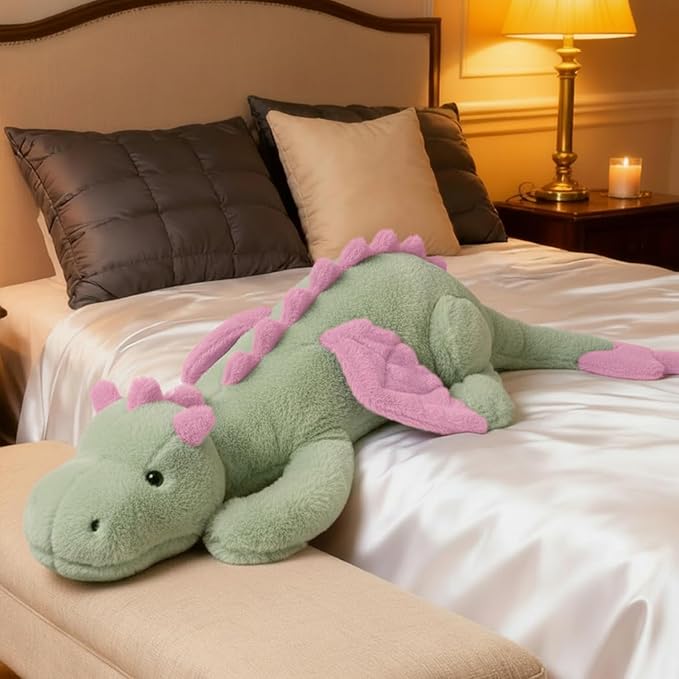ARELUX Large 50in 3Lb Cute Dragon Stuffed Animals Plush Toy Soft Matcha Green Pterosaur Plushie Giant Fuzzy Dinosaur Pillow Plushies with Pink Wings Cuddly for Friends Family Member