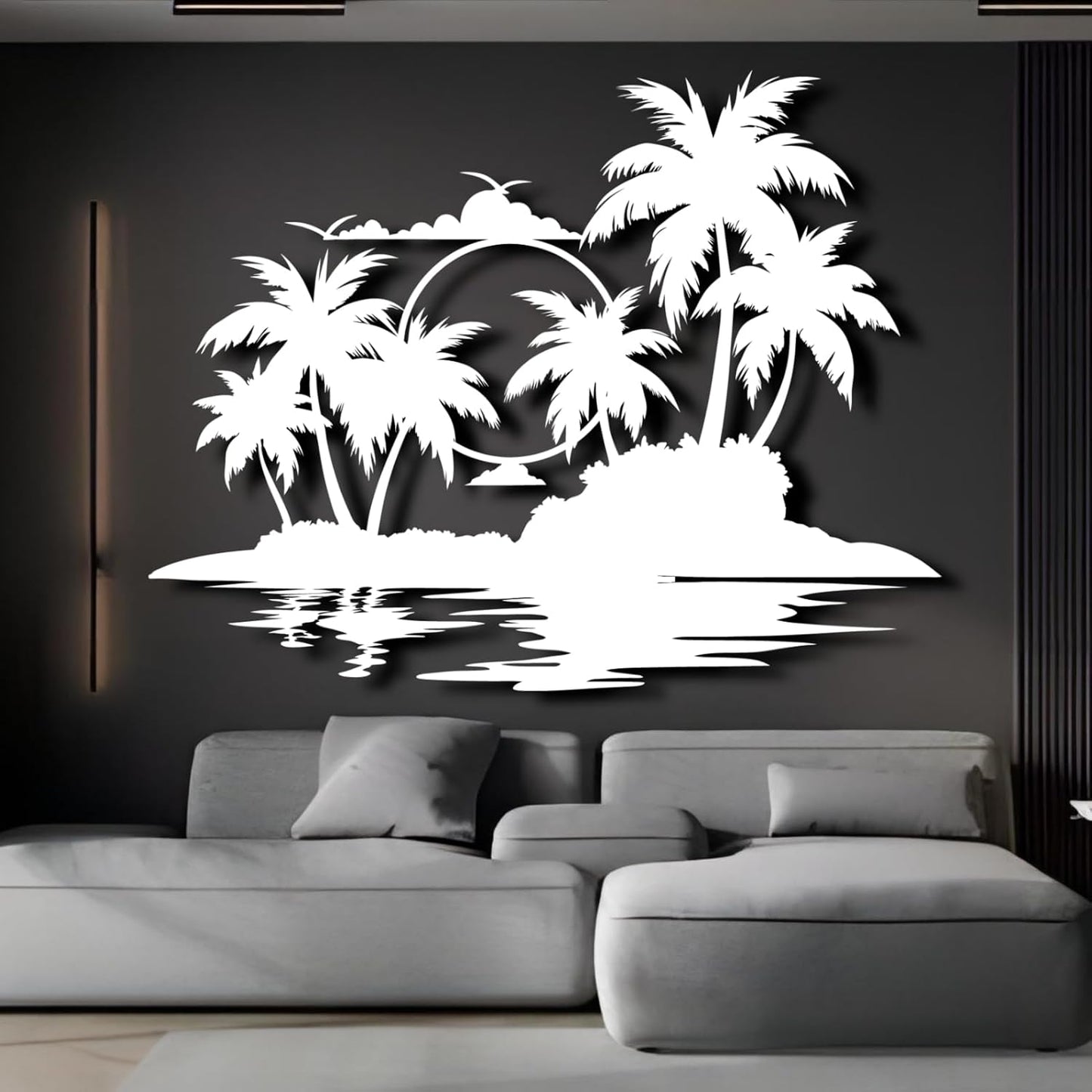 Lunwall Palm Tree Metal Wall Art, Tropical Beach Wall Decor, 19 L" x 14 W" / 47 x 37 cm